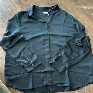 Black Satin Button-Up Shirt